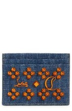 Christian Louboutin KIOS Spiked Studded Miss Denim Card Holder Case Wallet 330