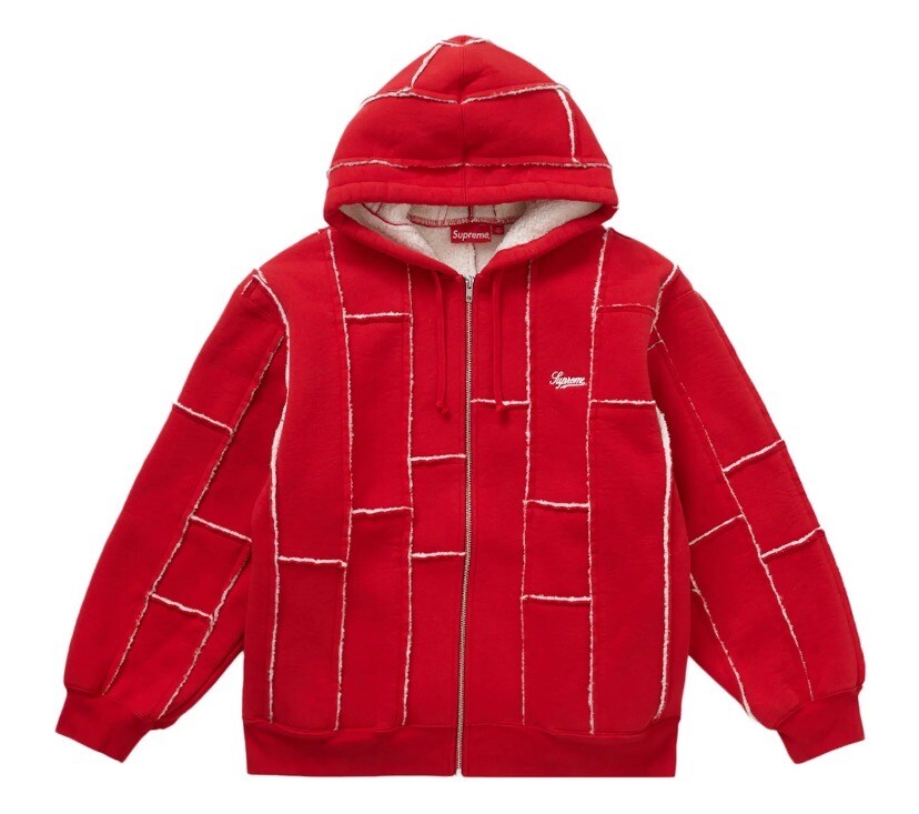 Supreme Faux Shearling Zip Up Hooded Sweatshirt Red - Size 2X 