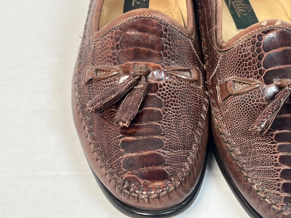 Zelli Italia Kalahari Ostrich Leg Nappa Tassel Slip On Loafers - Brown - 8 M - Image 4 of 4