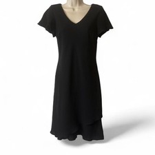 Vintage 90s S.L. Fashions Black Flutter Sleeve Layered Hem Dress, Women's Size 6