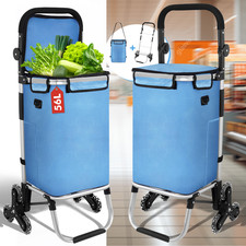 6 WHEEL LARGE SHOPPING TROLLEY FOLDING CART STRONG LIGHTWEIGHT MANEUVERABLE BLUE