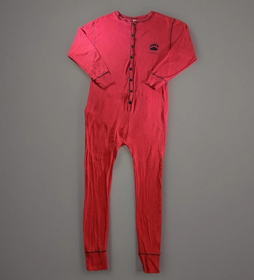 LAZY ONE Pajamas Adult Large Red Cotton Sleeper Button Bear Bottom Flapjack Flap - Image 3 of 4