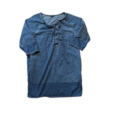 Lauren Ralph Lauren Denim Dress Womens Size 1X Blue Chambray Lace Up Shift Mini