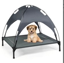 36" Portable Elevated Dog Cot Outdoor Cooling Pet Bed w/ Removable Canopy Shade
