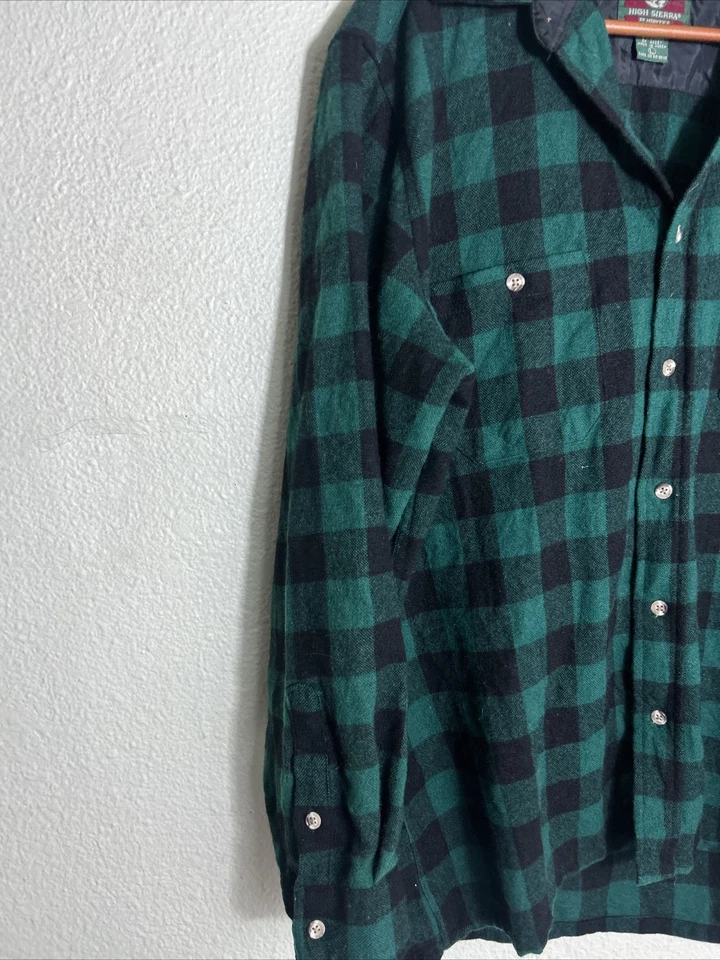 Camisa De Colección High Sierra By Mervyns Verde Negro Franela A Cuadros Grande Lana Nylon Foto 2 de 4