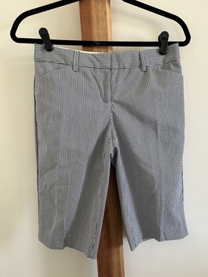 Express Editor Bermuda Shorts Blue White Pinstripe Mid Rise Pockets Cotton 0