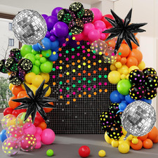 Glow in the Dark Party Decorations, 80S Disco Rainbow Balloon Arch Garland Kit w