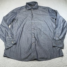 Ermenegildo Zegna Shirt Mens Extra Large Blue Solid Chambray Dress Long Sleeve