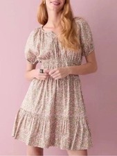 J.Crew Floral Fit & Flare Mini Dress Large Tall Puff Sleeve Cinched Waist