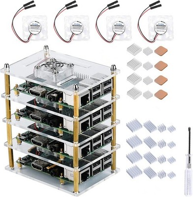 GeeekPi Cluster Case with Cooling Fan and Heatsinks for Raspberry Pi 4B/3B+/3B/2