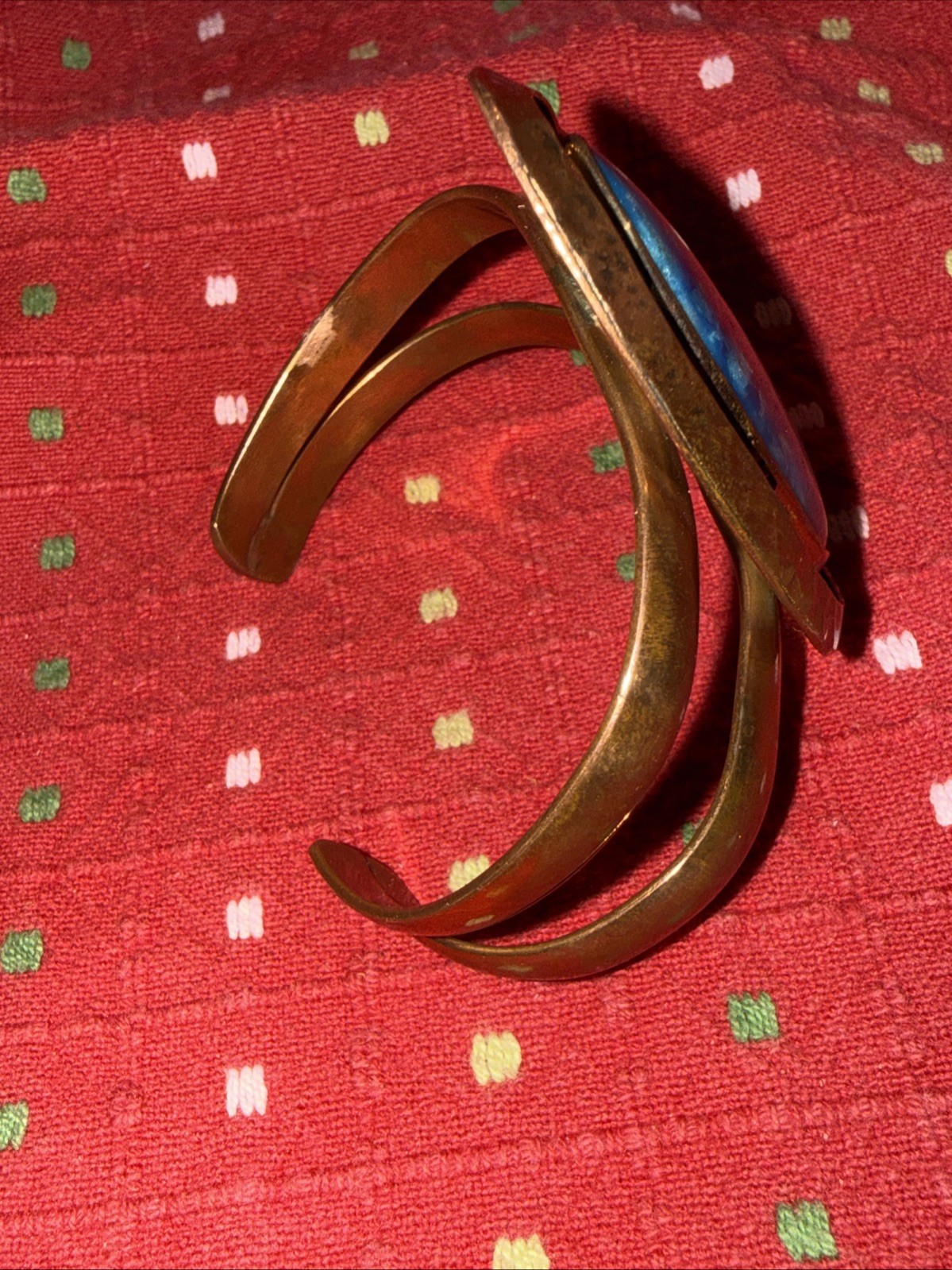 Vintage Solid Copper Hand Hammered Cuff With Asym… - image 5