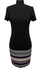 Calvin Klein Dress Size 2 Black Sheath Career Knee Length Purple Stripe Hem