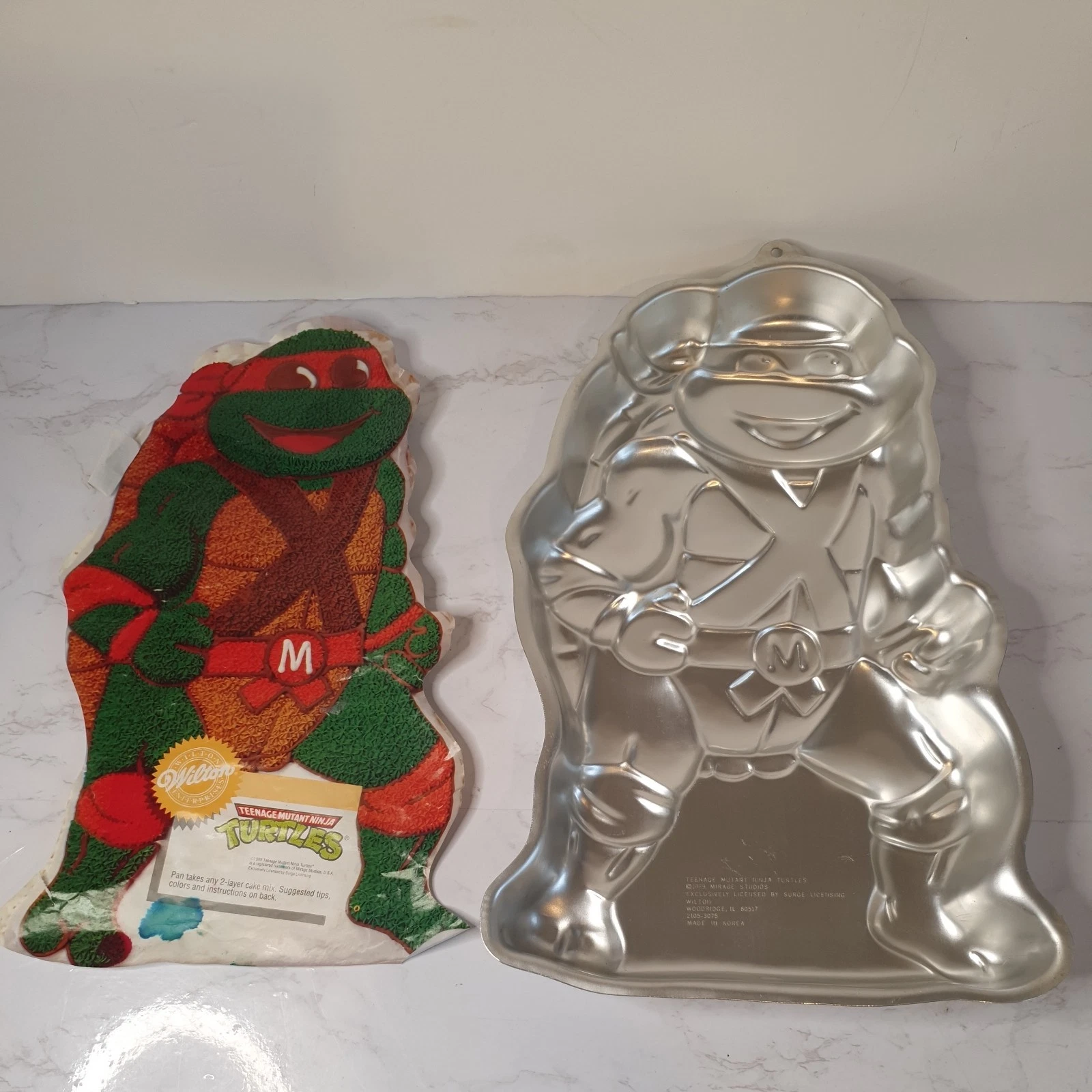 VINTAGE ORIGINAL TMNT MICHELANGELO CAKE PAN TIN 1989 MIRAGE STUDIOS WILTON RARE