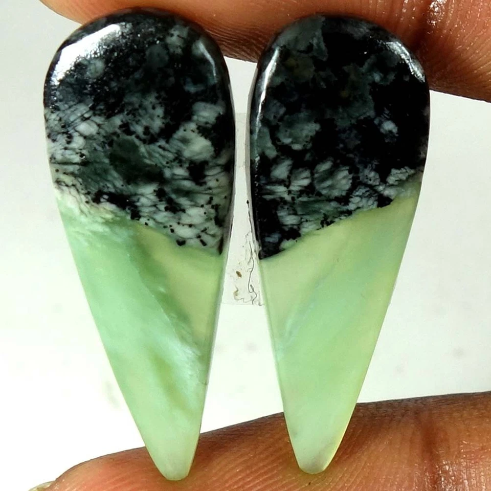 Par de jade nefrite 100% natural 22,15 cts cabine de pera pedra preciosa solta rara 11x30x4mm - Imagem 2 de 3