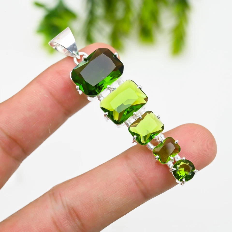 Green Peridot Gemstone 925 Sterling Silver Pendant Handmade Jewelry Gift For - Image 2 of 4