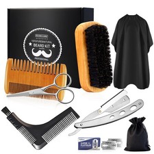 8Pcs Beard Brush and Comb for Men, Boar Bristle Brush and Dual Action Comb - ...