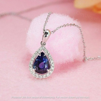 1.50Ct Lab Created Alexandra Women's Halo Pendant Necklace 14K White Gold Finish