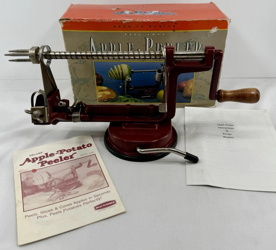 Vintage Apple Peeler Back to Basics A505 Cast Iron Suction Base Wood Handle - Image 2 of 4