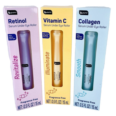 Set of 3 B Pure Serum Under Eye Roller Collagen Vitamin C Retinol NEW .5 oz ea.