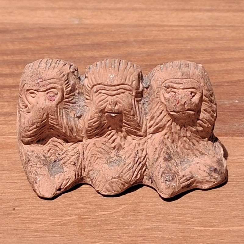 hand-carved Clay figurine the Three Wise Monkeys See Hear Speak No Evil