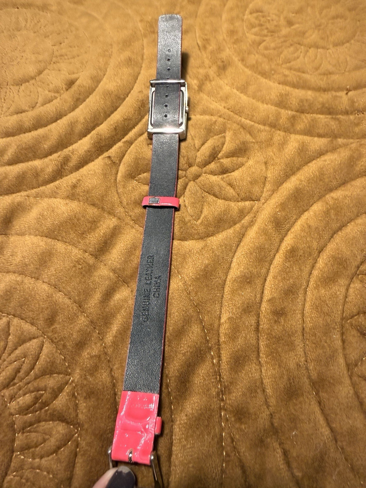 Rectangular Crystal-Trim Watch with Hot Pink Croc… - image 3