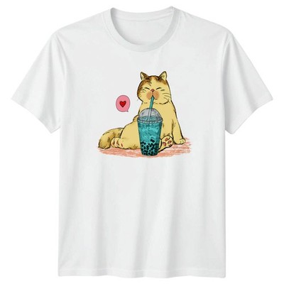 Süße Katze schlürft Boba Glück T-Shirt Katzen Bubble Tea Boba Haustiere Essen Trinken