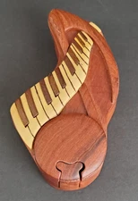 Wood Puzzle Box Jewelry Trinket Wooden Box Music Note Piano Keyboard