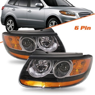 For 2007-2012 Hyundai Santa Fe Halogen 6pin Headlights Assembly Headlamps Pair