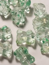 Lampwork Clear Green Teddy Bear Glass Beads 12 Pc A3