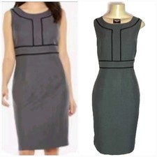 Evan Picone Black Label Gray Black Piping Sleeveless Sheath  Dress ~ 6 M3020