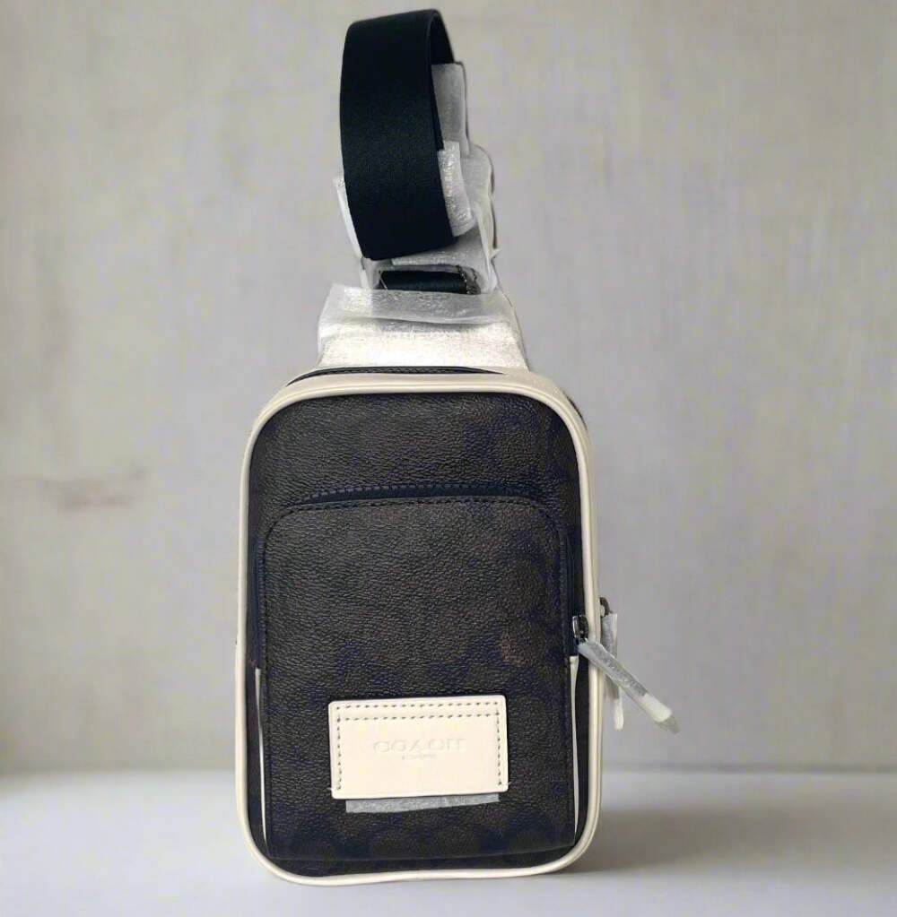 coach バックパック Coach Racer Sling Bag Backpack Canvas Leather Walnut Chalk