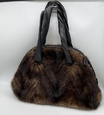 Paolo Masi Brown Genuine Mink Fur Dome Satchel W/ Leather Twisted Straps 