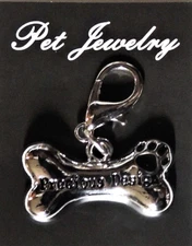 Pet Jewelry Dog Collar Clip-On Fashion Charm Pendant Silver Bone Precious Design