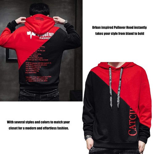 Kapuzenpullover für Herren, Patchwork Hoodie Langarm Basic Sweatshirt - Bild 7 von 22