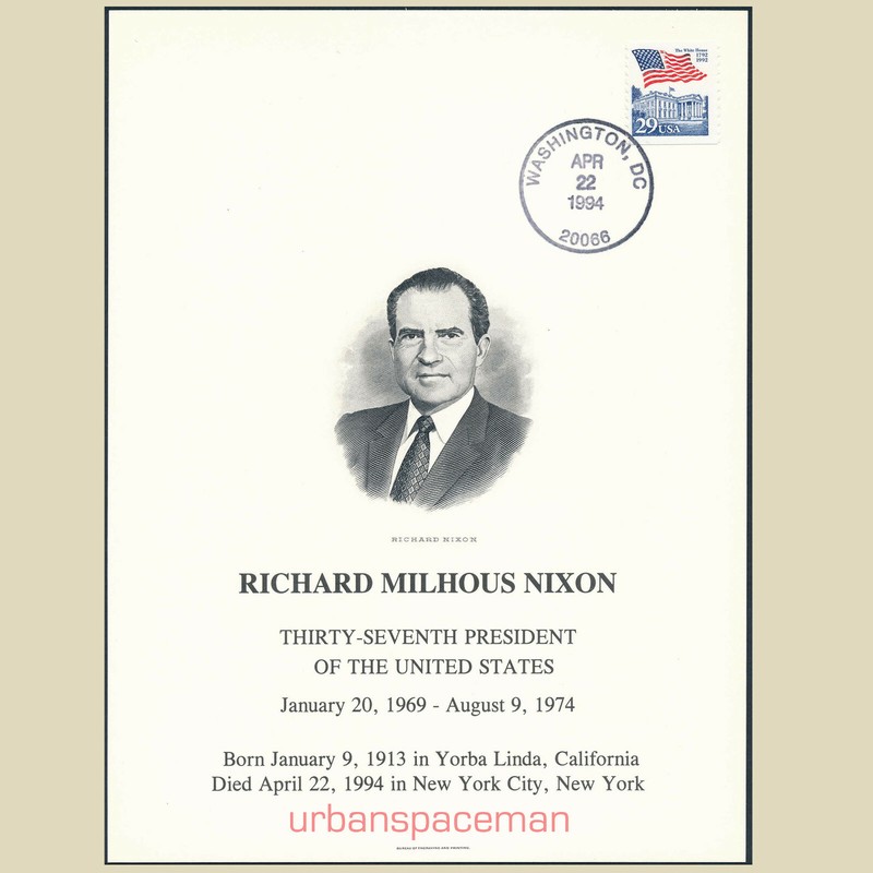 BEP Souvenir Card PV-36 Richard M. Nixon Day of Death Overprinted April 22 1994