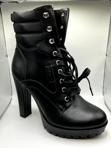 Guess Womens Talore Heeled Hikers Lug Sole Lace Up Bootie - Size 9, Black NIB - Picture 1 of 5