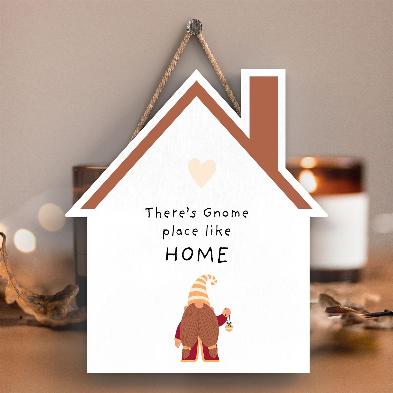Gnome Place Like Home Gonk Festive Wooden House Plaque Christmas Decor