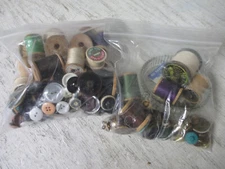 Vintage Lot of Sewing Supplies, Wooden Spools & Buttons