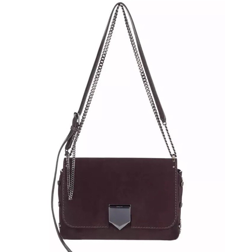 JIMMY CHOO LOCKETT CITY SUEDE LEATHER BURGUNDY PURSE CROSSBODY BAG