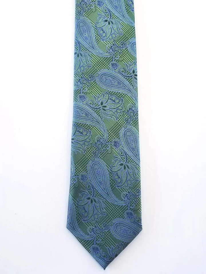 Corbata para hombre Barcelona Cravatte verde y azul cachemira 3 1/4" x 60" Foto 2 de 4