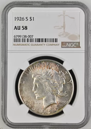 1926 S Peace Silver Dollar NGC AU-58