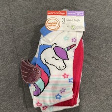 WONDER NATION GIRLS KNEE HIGH SOCKS UNICORN STAR DESIGN 3 PAIRS SiZE Medium