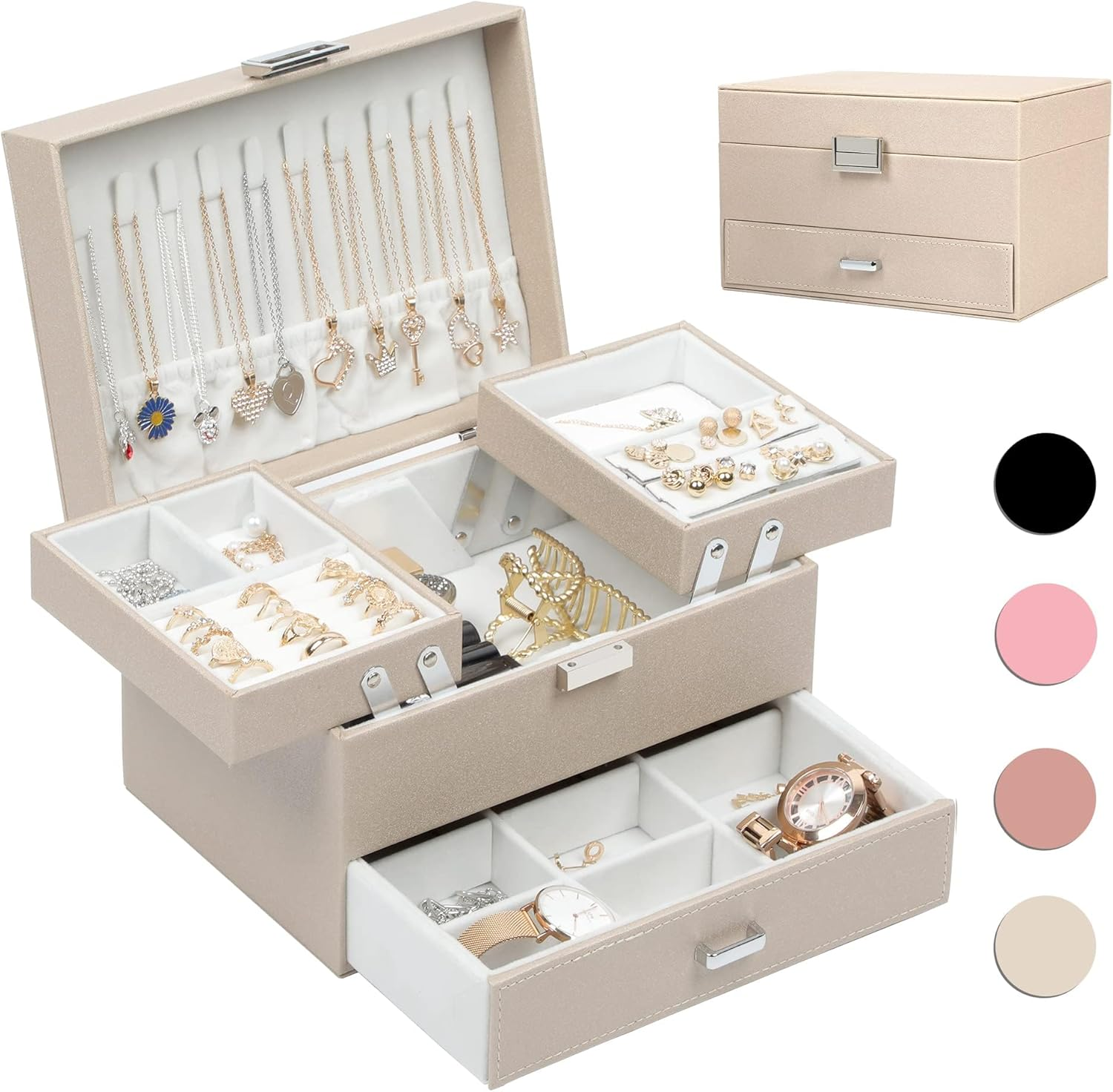Jewelry Box Organizer, Jewelry Boxes for Women Girls, 3 Layers Jewelry Gift Box-image