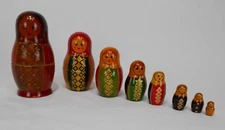 Vintage  1960's  old Russian  wood Nesting Dolls Hand Painted complete  Set
