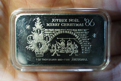 1986 Merry Christmas Joyeux Noel Canadian 1 oz 999 fine silver art