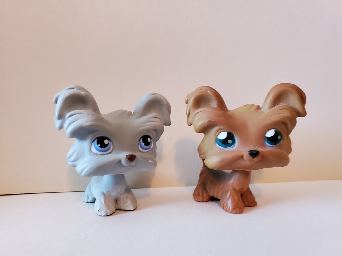 Lot LPS Dog #6 #227 Yorkie Brown Gray Plastic Hair Littlest Pet