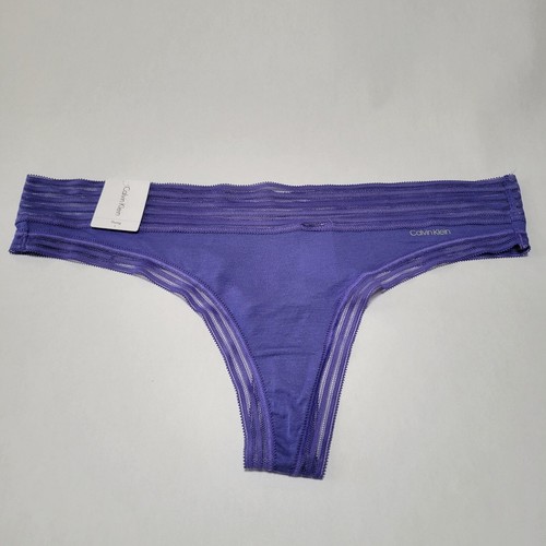 Calvin Klein Striped-Waist Thong QD3670 Blue Iris Purple Size L - Picture 2 of 9