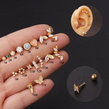 Opal Gem Tragus Helix Cartilage BAR Screw in Earrings Ear Studs Labret Monroe