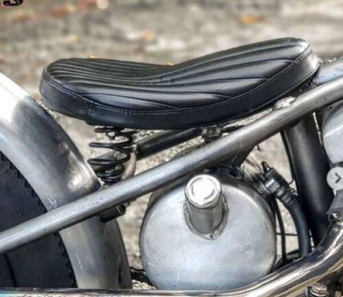TUCK AND ROLL BATES STYLE SEAT FOR MOTORCYCLES CHOPPER BOBBER REAL LEATHER BLACK - Picture 2 of 7