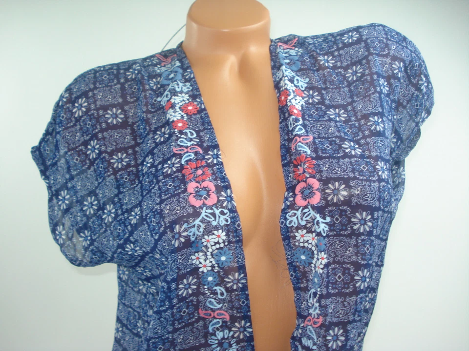 Camisa blusa envolvente Route 66 para niñas frente abierto azul floral transparente Foto 4 de 4